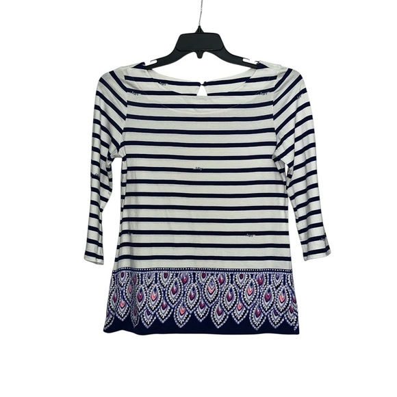 Lilly Pulitzer Waverly Top In Bright Navy Serene Stripe Size Medium Nautical - Picture 2 of 6